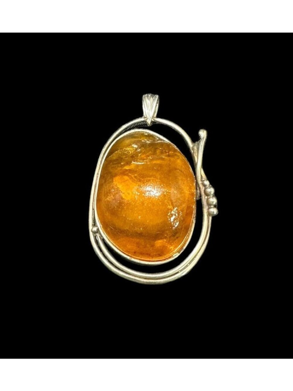 HONEY BALTIC AMBER PENDANT Mid Century Modern  Sterling Silver Modernist